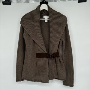 Soft Surroundings Brown Knit Buckle Front Country Weekend Cardigan Sweater Small